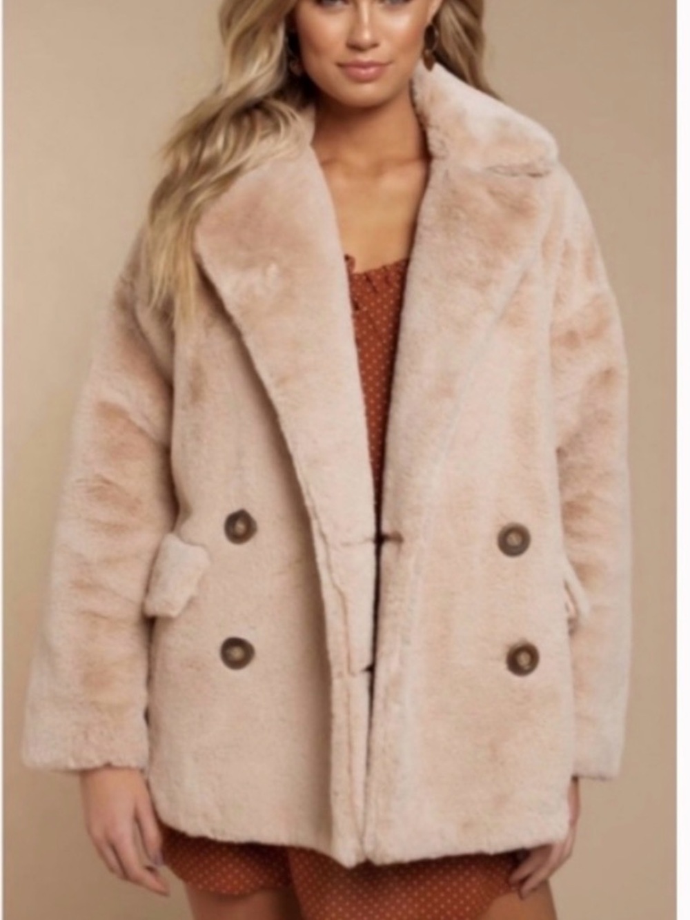 Free People Solid Kate Faux Fur Coat Jacket Dark Cream Size Medium